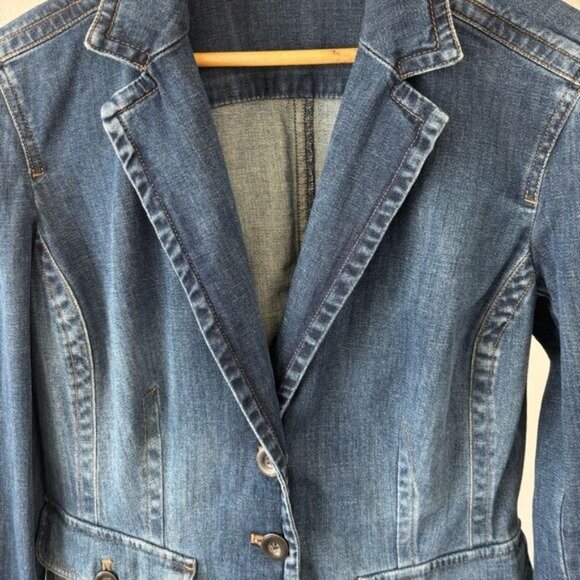 Eddie Bauer Blazer XL Denim VTG Button Up Pockets Slit Boho Streetwear Cowgirl - Picture 10 of 12